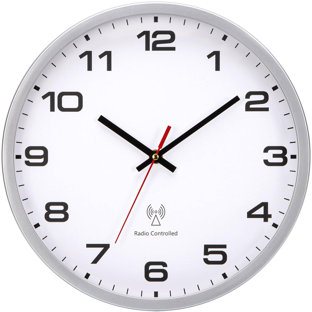 Funkuhr Wand Wanduhr Funk funkwanduhr 25 cm Silber Funkuhr Schwarze Batteriebetrieben Vintage Modern