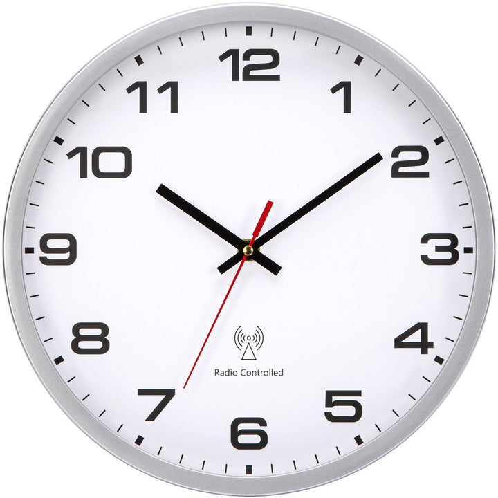 Funkuhr Wand Wanduhr Funk funkwanduhr 25 cm Silber Funkuhr Schwarze Batteriebetrieben Vintage Modern