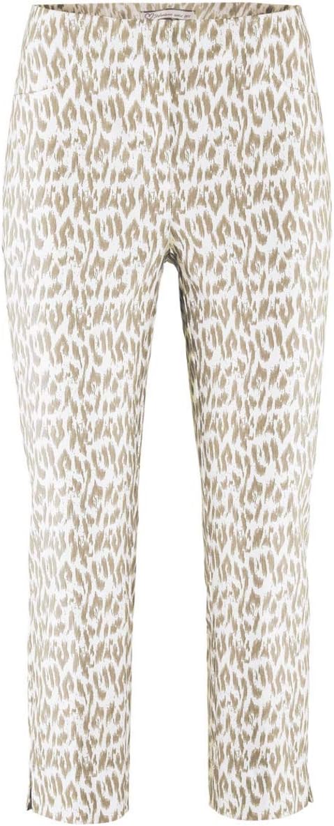 Stehmann Loli-602,Leoprint,Capri Stretchhose mit schmalem Bein, Sand-weiss