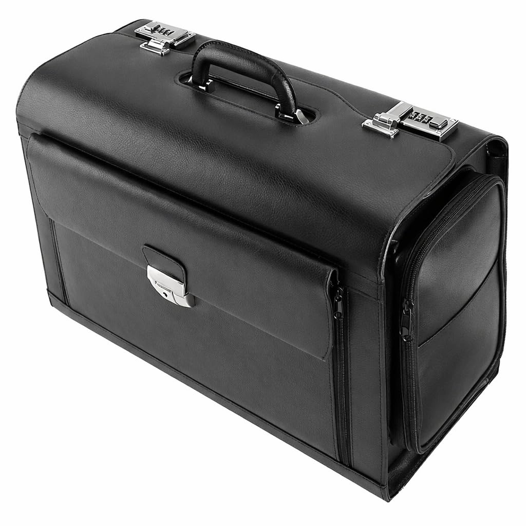 Alassio 45057 - Pilotenkoffer VERONA, aus hochwertigem Leder, ca. 49 x 35 x 24 cm, schwarz
