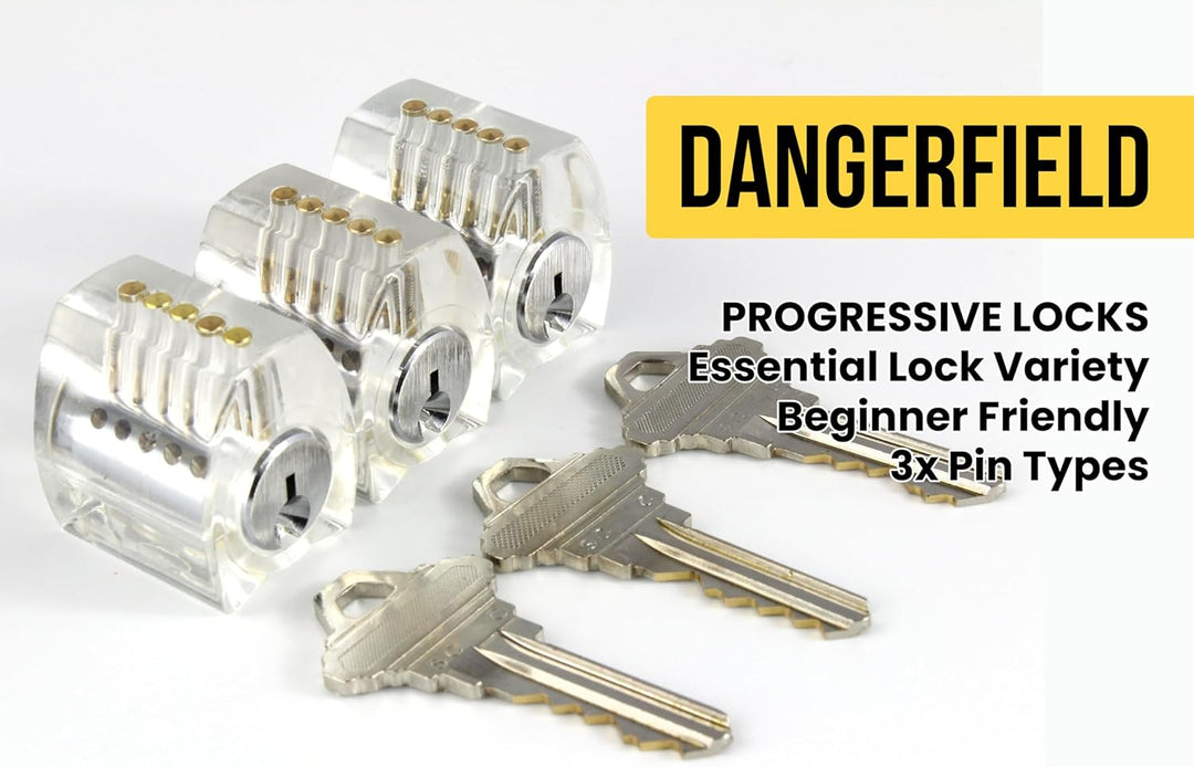 Dangerfield Eureka Transparentes Übungsschloss-Set – 3 progressiv schwierige Trainingsschlösser, um