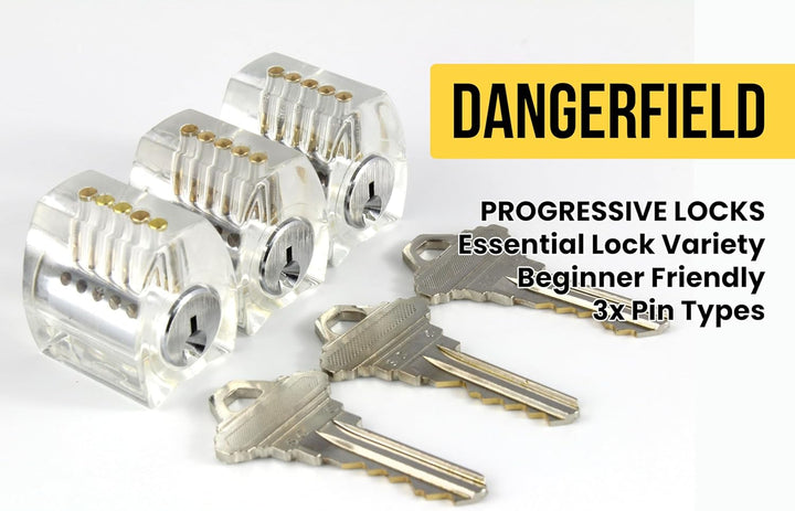 Dangerfield Eureka Transparentes Übungsschloss-Set – 3 progressiv schwierige Trainingsschlösser, um