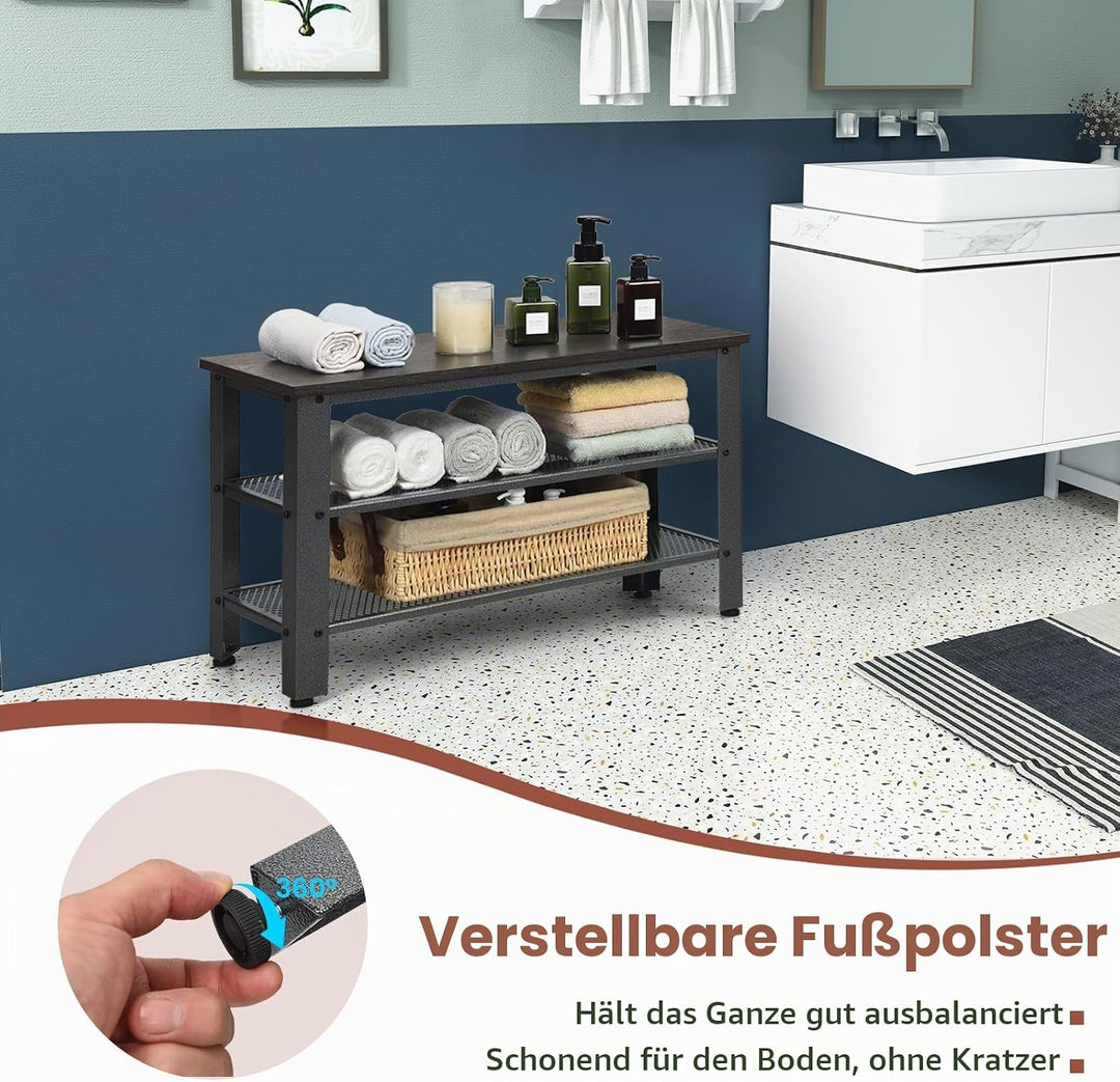 Giantex Schuhbank, Schuhregal mit 2 Gitterablagen, Sitzbank mit Stauraum, Schuschrank Industriedesig