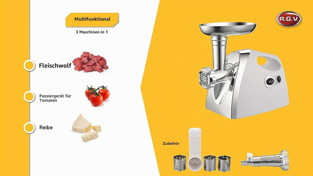 RGV, 3-in-1 Fleischwolf, Tomatenpresse, Reibe, 500 W