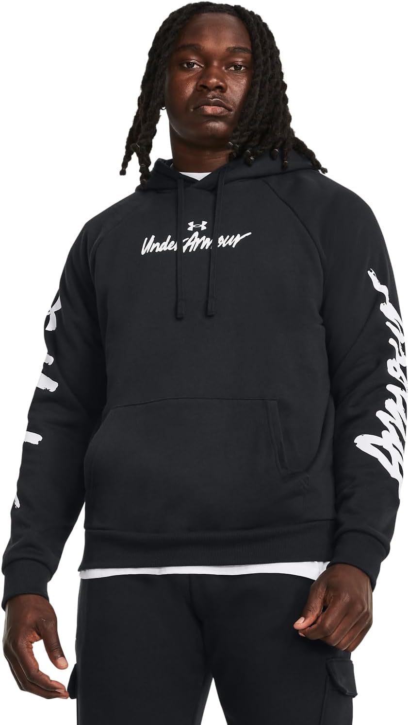 Under Armour Herren Rival Fleece Graphic Hoodie Kapuzen-Sweatshirt, (001) Schwarz/Weiss