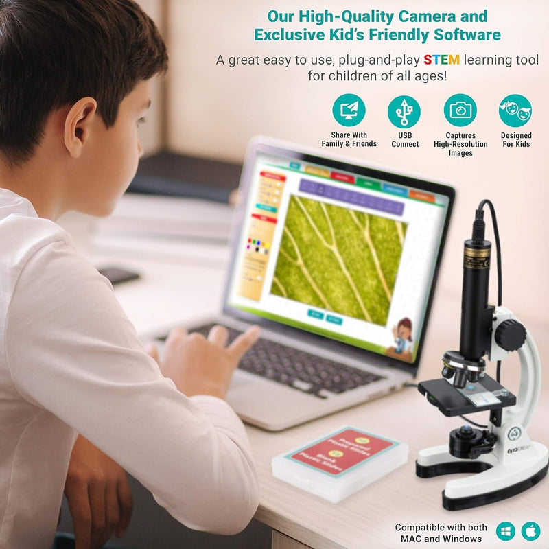 AmScope iqcrew Kids Premium 85+ stück mikroskop, farbkamera und interaktive Kinder Software kit mit