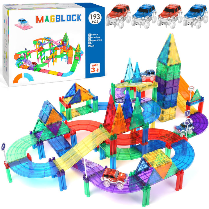 193Pcs Orbital Magnetbausteine 3D Magnetspielzeug, Magnetisches Bauspielzeug mit LED Rennwagen, Magn