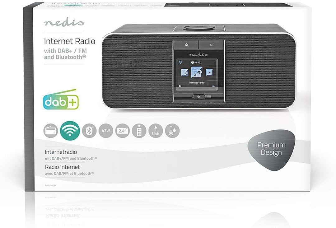 Nedis - Internetradio - 42 W - DAB+ - UKW - Bluetooth® - Farbe: Schwarz - Weck und Snooze Funktion -