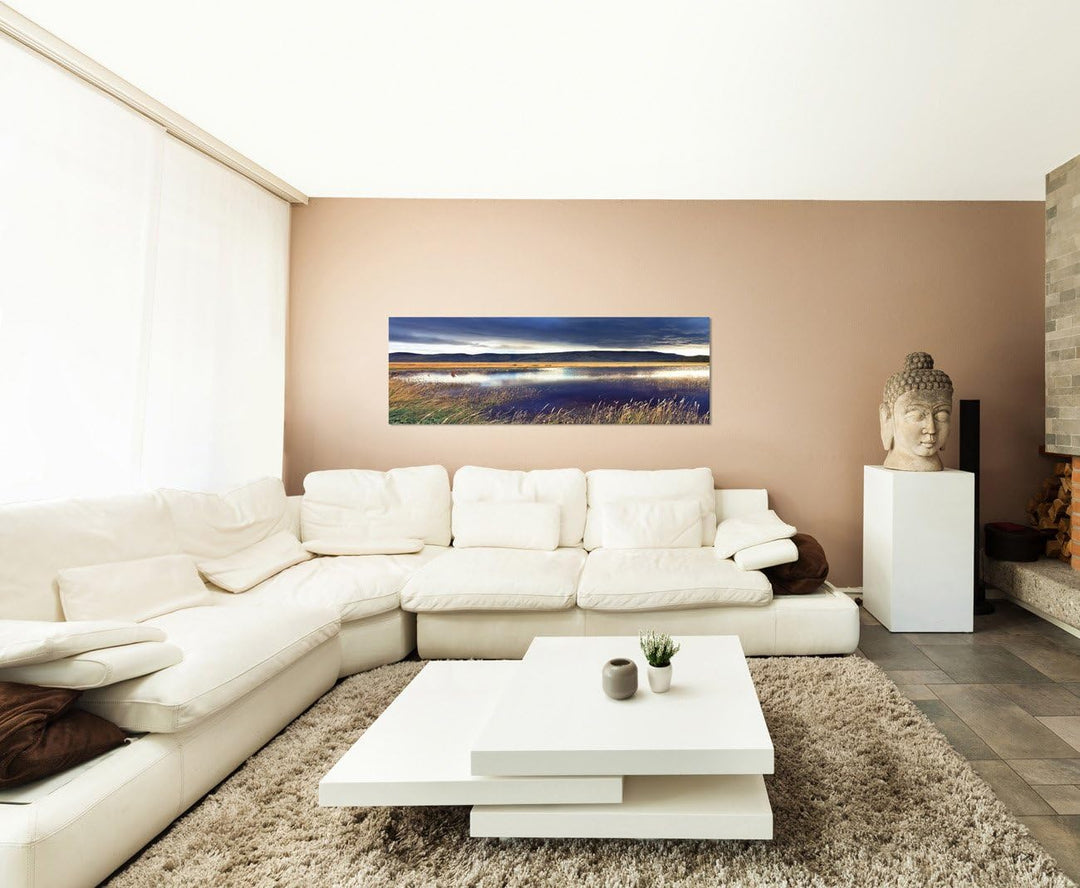 Paul Sinus Art Panoramabild auf Leinwand und Keilrahmen 150x50cm Chile Nationalpark Berge Wiese See