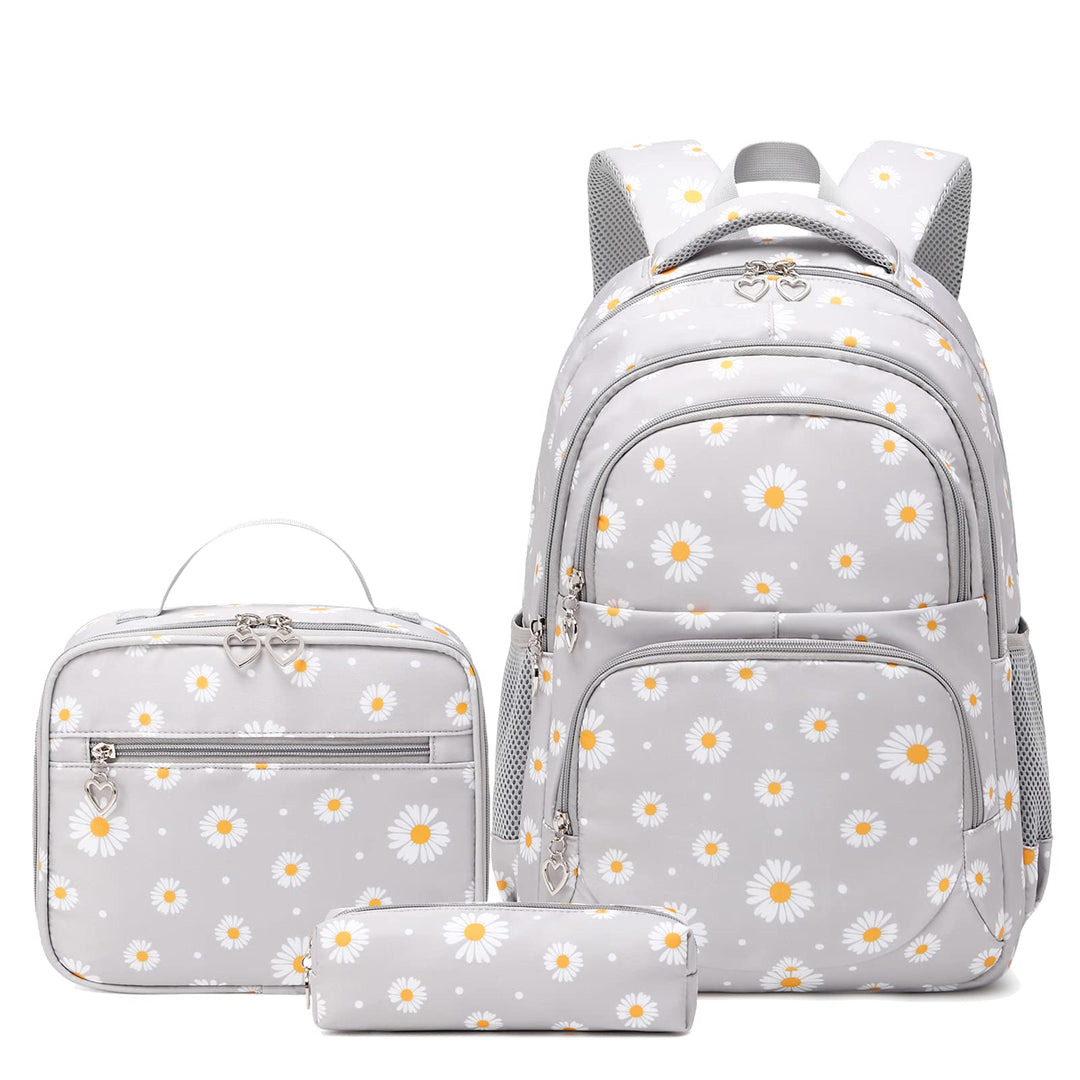 SIVENKE Schulrucksack Mädchen Teenager Damen Schultasche Rucksack Set Gänseblümchen Schulranzen für