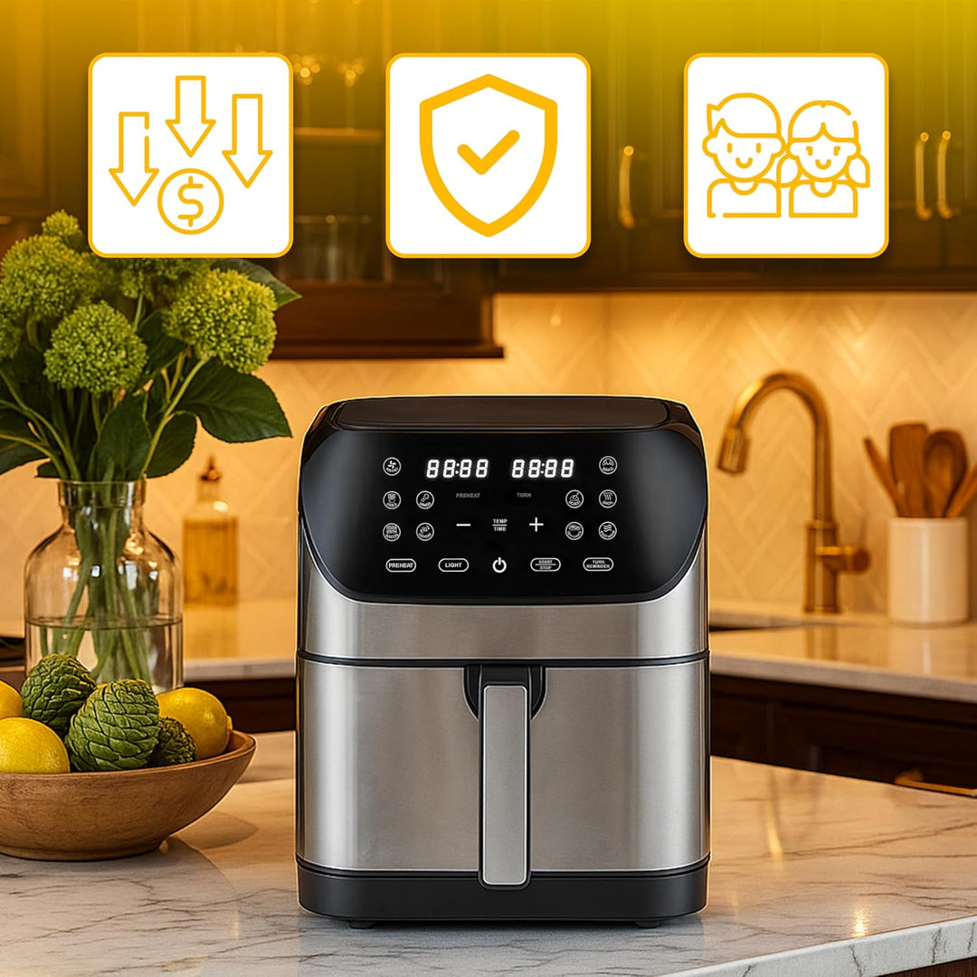 Retoo Heissluftfritteuse 8L 1800W Mit Digitalem Touchscreen, 10 Kochprogramme, Einstellbare Temperat