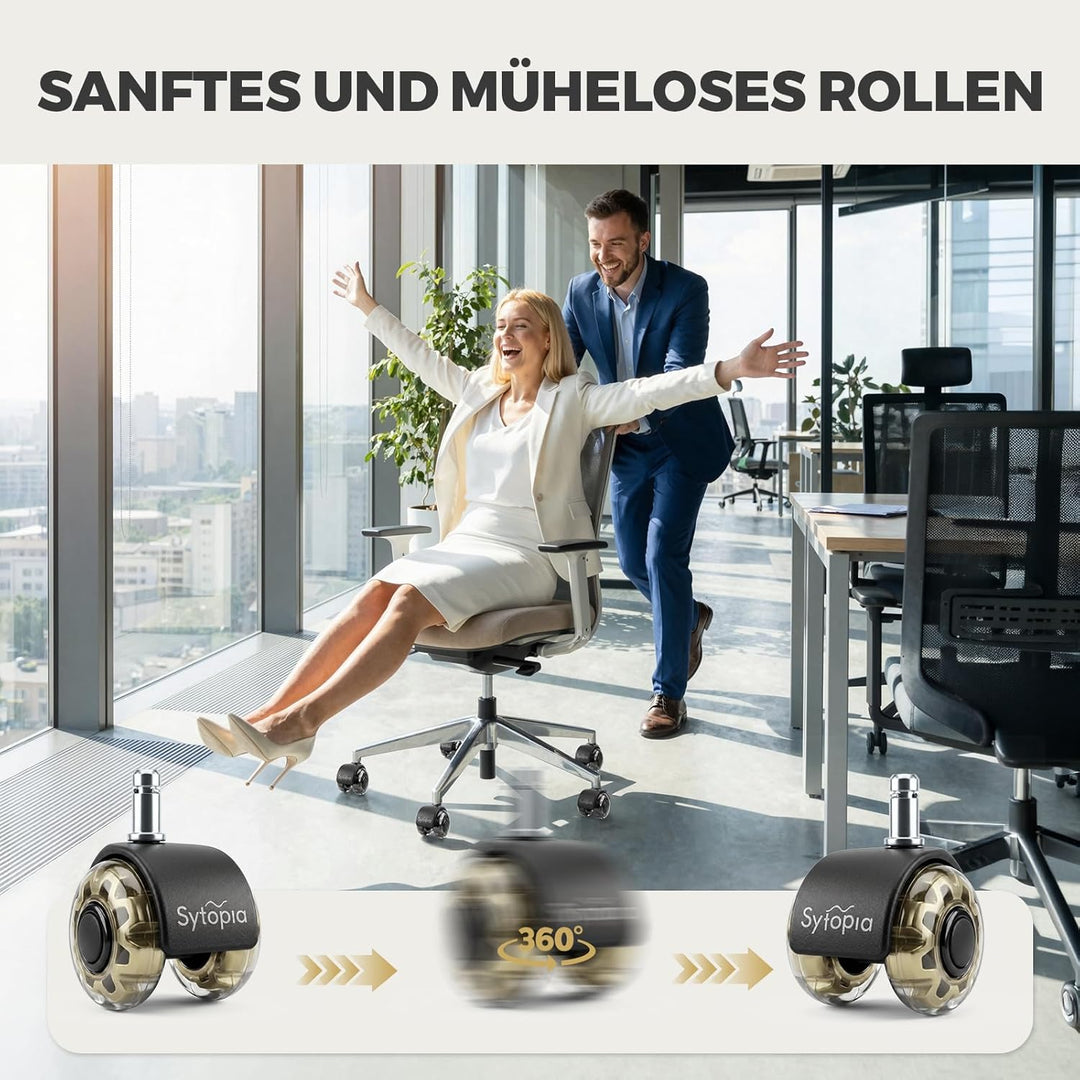 Sytopia Bürostuhl Rollen 11mm x 22 mm, 5er Set Rollen für Bürostühle, Super Leise und Weiche für Har
