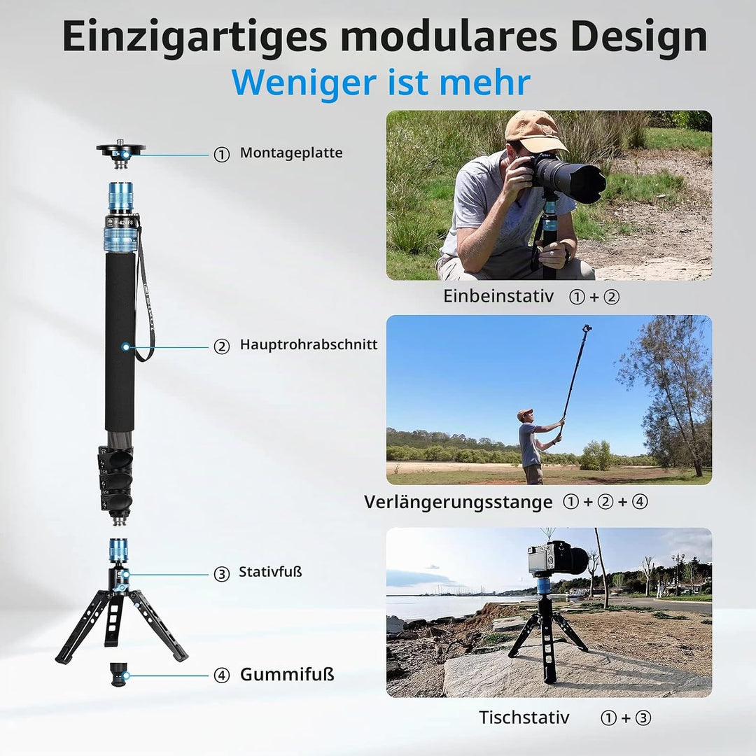 SIRUI P-424FS Kohlefaser-Kamera-Einbeinstativ-Kit, 168,4cm Hochleistungs-Profi-Video-Einbeinstativ m