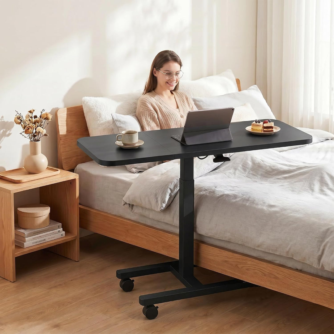 Höhenverstellbarer Schreibtisch 100cm Grosser Platte, Rollen mit Feststellbremsen, Gasdruckfeder, st