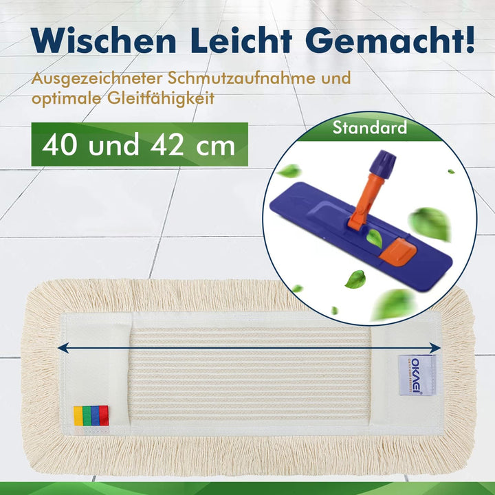 Okaei 5 Stück Wischmopp Bezug (40 cm) - Bodenwischer-Wischbezug zur Trocken- & Nassreinigung - Boden