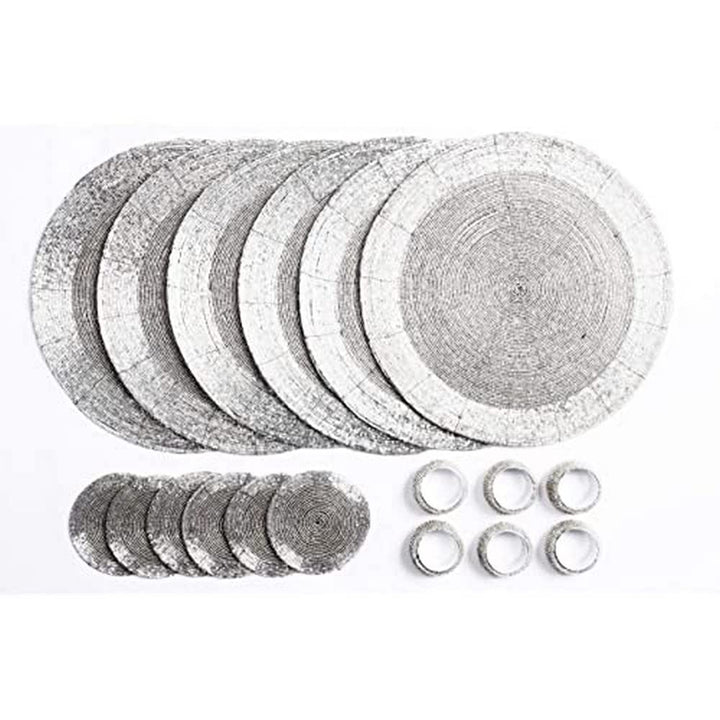 Penguin Home Set mit 18 Glasperlen Platzdeckchen, Untersetzern und Serviettenringen – silberfarben –