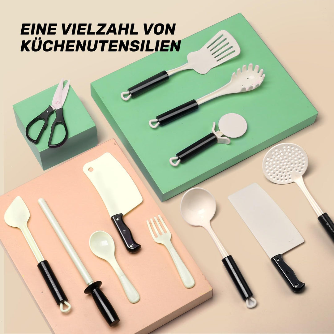 CUTE STONE 40 PCS Kinderküche Zubehör mit Kochgeschirr Dampfdrucktopf und Induktionskochfeld, Kochut