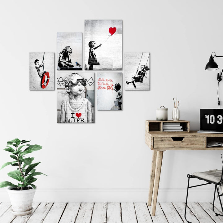 Novart Bilder Set - AUFHÄNGFERTIG - KEIN EXTRA RAHMEN BENÖTIGT - Banksy Collage Modern Street Art -