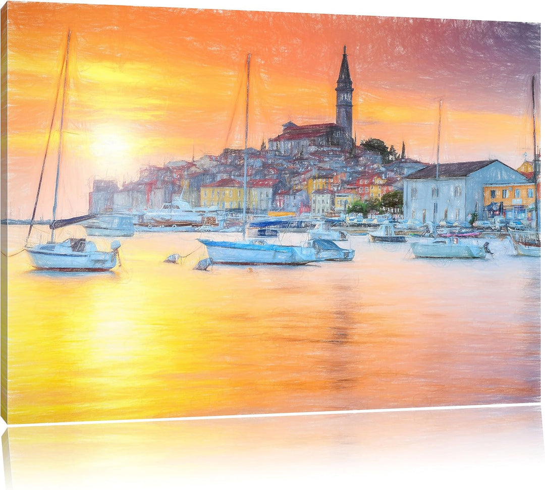 Pixxprint Kroatische Hafenstadt als Leinwandbild/Grösse: 100x70 / Wandbild/Kunstdruck/fertig bespann