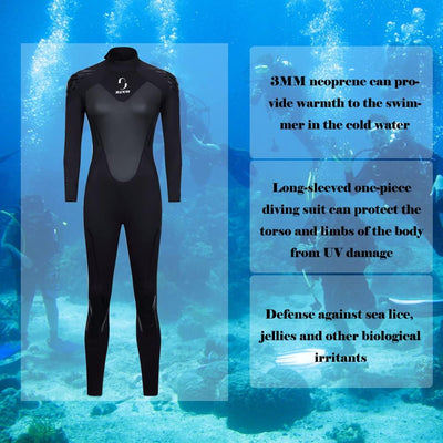 ZCCO Damen 3mm Neopren Neoprenanzug, Langarm-Neoprenanzug mit Reissverschluss hinten, Einteiler für