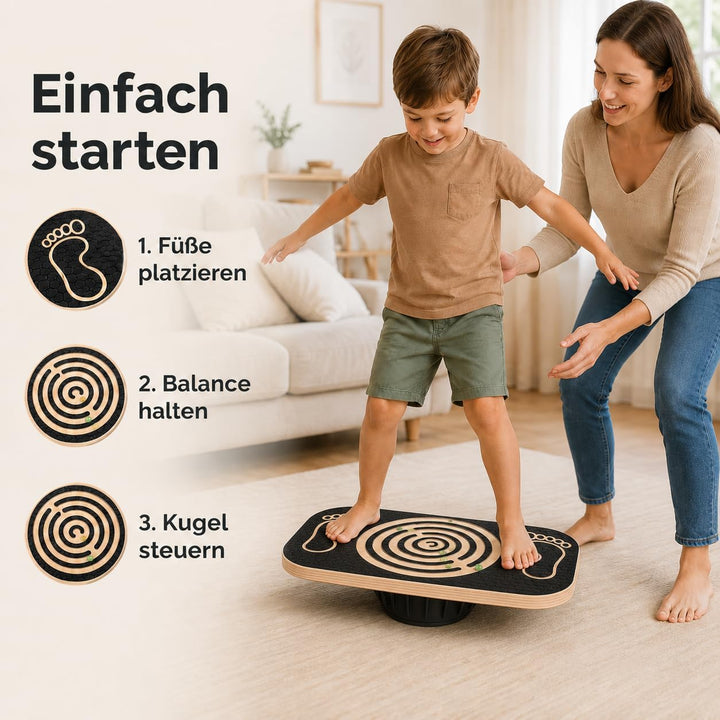 Balance Board Holz mit Labyrinth | Balancierbrett für Kinder, Gleichgewichtstrainer für Fitness, The