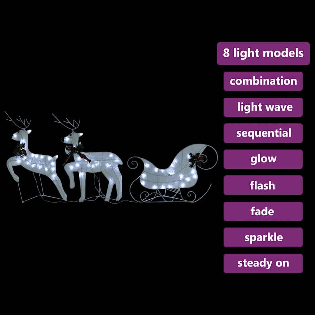 vidaXL Rentier mit Schlitten Weihnachtsdekoration 60 LEDs Outdoor Beleuchtet Dekofigur Weihnachtsdek