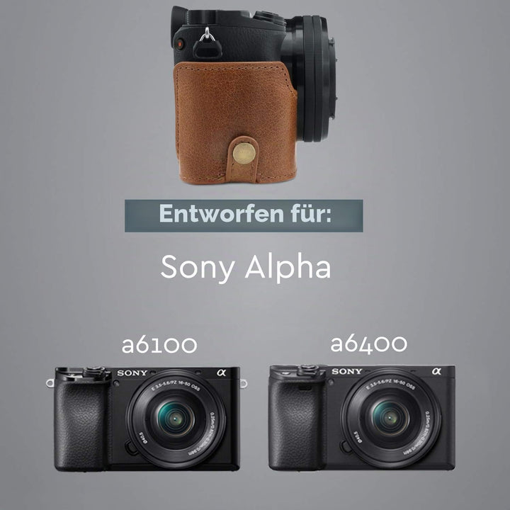 MegaGear MG1642 Ever Ready Kameratasche, Echtleder, kompatibel mit Sony Alpha A6100, A6400 - Braun,