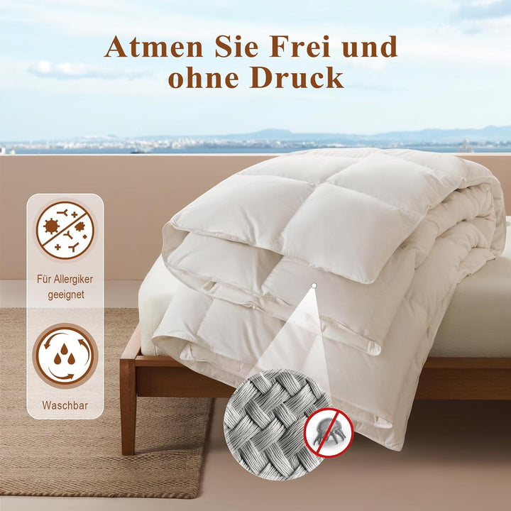 APSMILE Daunendecke 135x200cm - Ganzjahresdecke 135x200, Bettdecke mit 75% Daunen und 25% Federn, Wä
