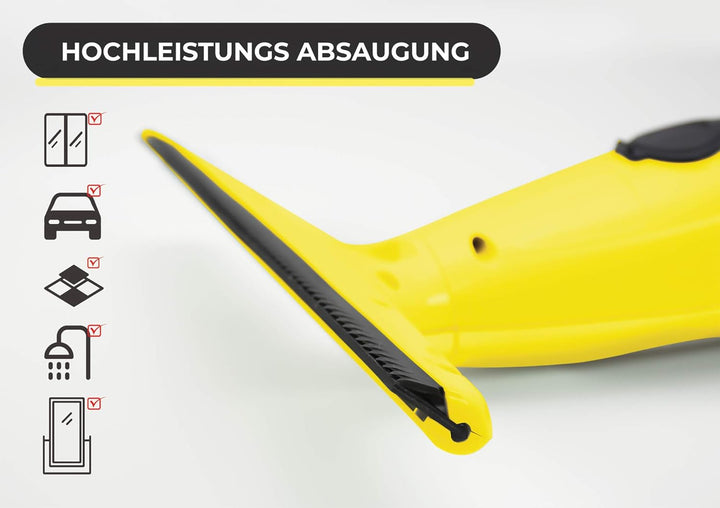 Fensterreiniger Elektrisch für PERFECT Fenster Putzen | Akku Fenstersauger mit Teleskopstange 120cm