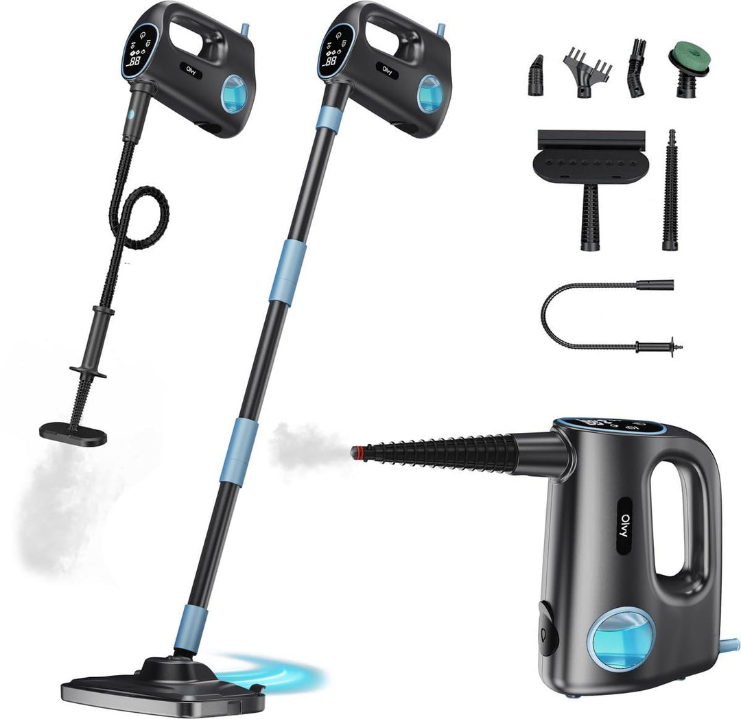 Olvy 2-in-1 Dampfbesen & Handdampfreiniger, 1200W Hochdruck Bodenreiniger für Hartböden & Teppiche,