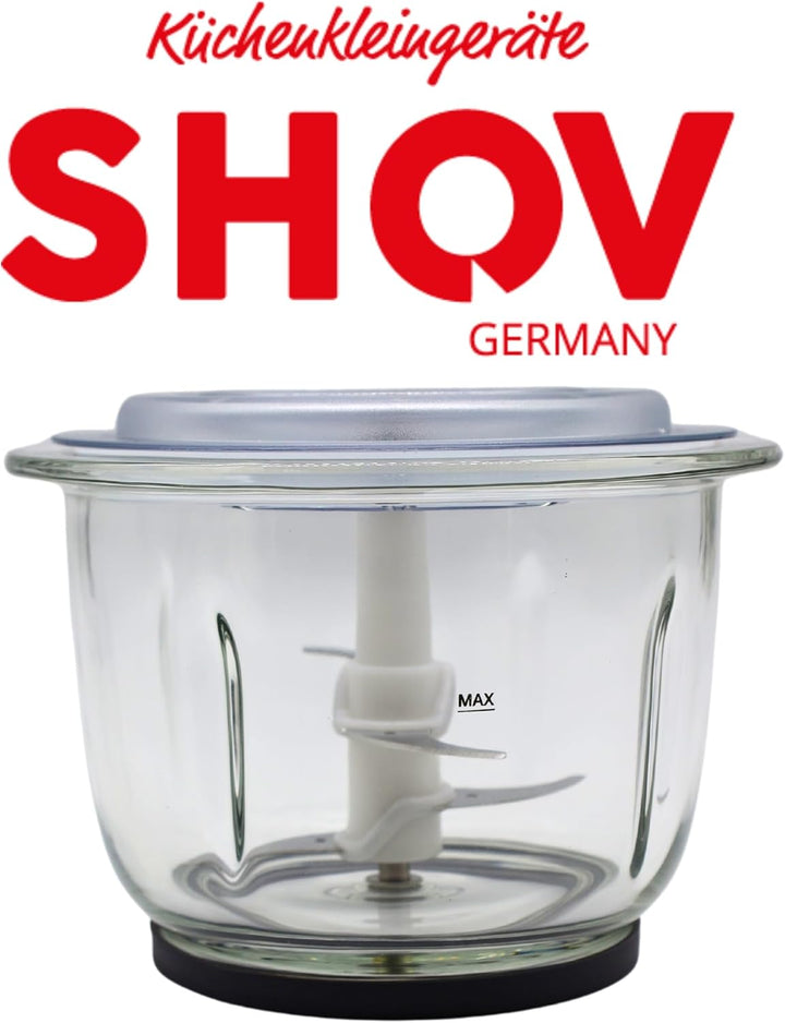 SHOV Mini Zerkleinerer Ein-Hand-Bedientaste, 700ml Glasbehälter, Gemüsezerkleinerer, elektrischer Mi