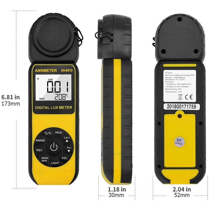 Digitaler Lux/Fusskerzen-Lichtmesser, AIOMEST Illuminance Lumen Tester 0,01~400.000 Lux, Handheld Lu