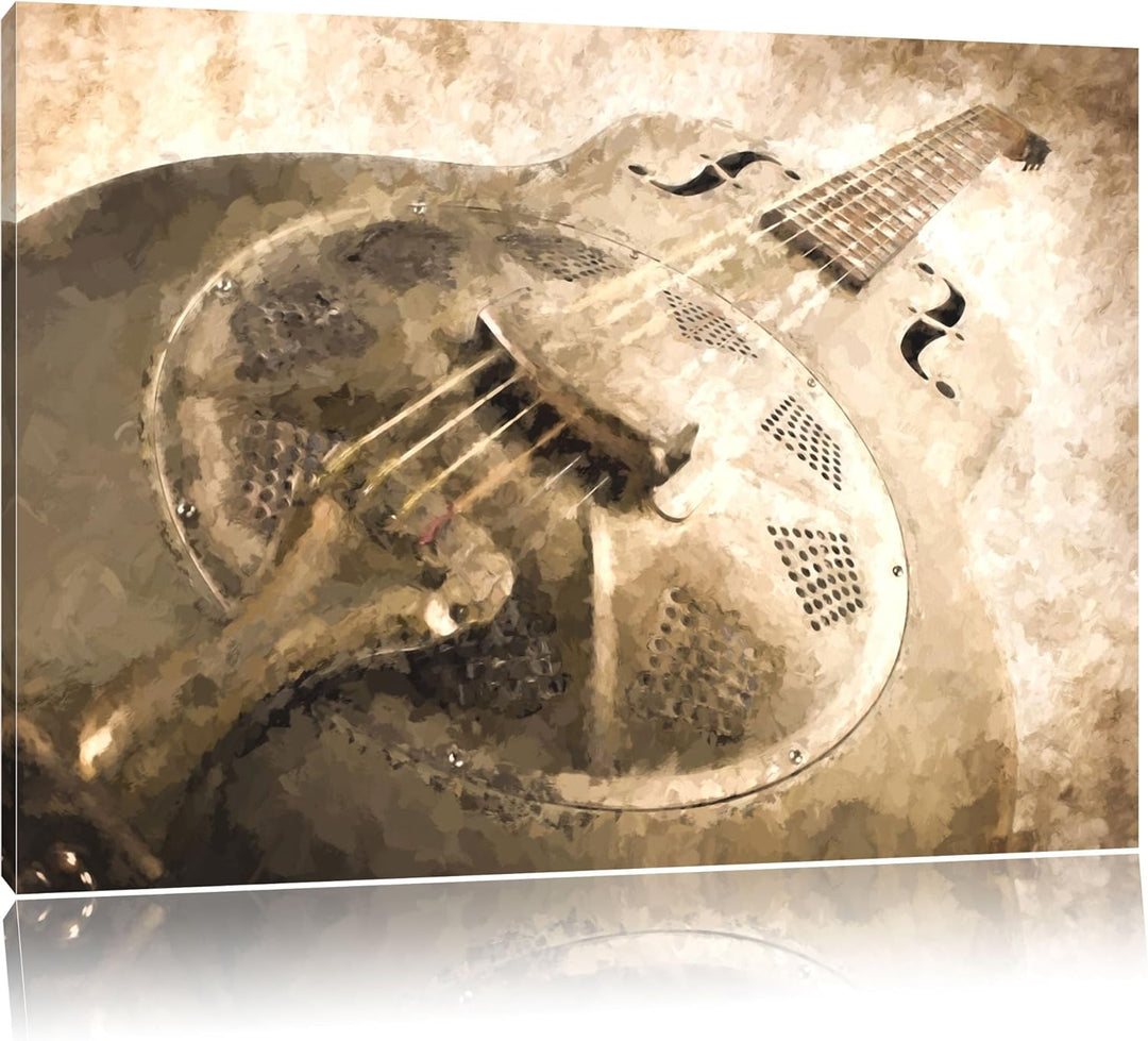 altmodische Gitarre aus Stahl Format: 100x70 auf Leinwand, XXL riesige Bilder fertig gerahmt mit Kei
