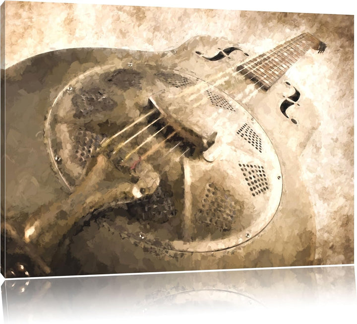 altmodische Gitarre aus Stahl Format: 100x70 auf Leinwand, XXL riesige Bilder fertig gerahmt mit Kei