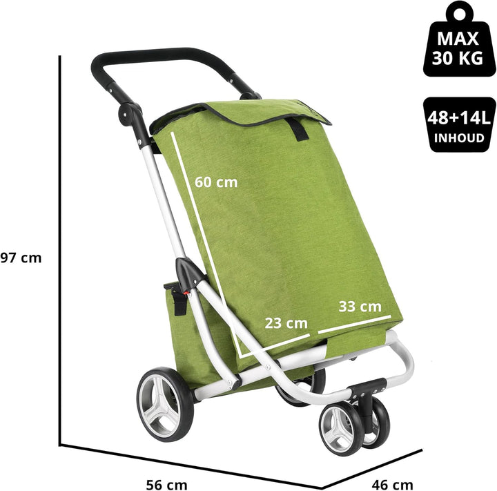 Cruiser Einkaufswagen Shoppingtrolley 59 Liter 3 Räder mit 14 ltr Kuhltasche (grün), 97 x 56 x 46cm,