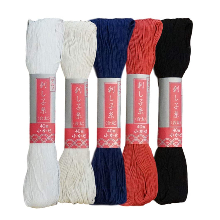 Yokota Daruma Sashiko Faden 5 Knäuel Essential Color Set (dicker Sashiko-Faden – Futo) Thick Sashiko