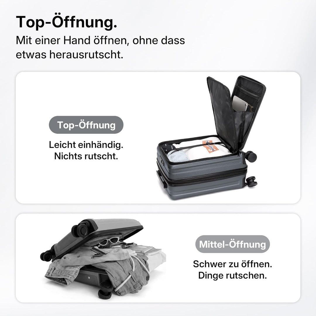 Koffer Expandierbar – Hartschalen-Trolley mit Oberseiten-Öffnung, Kompressionsgurt & extra Stauraum