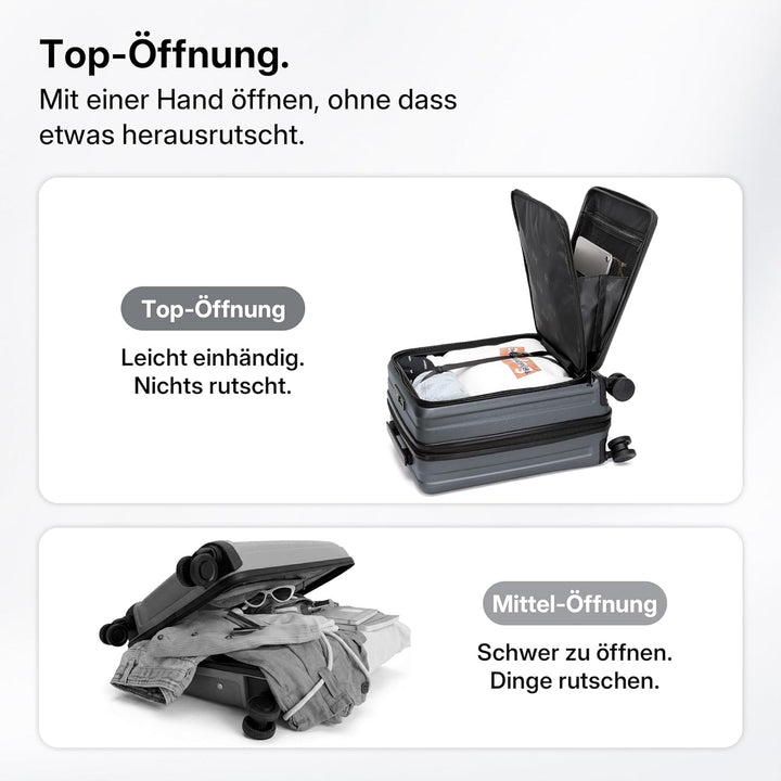 Koffer Expandierbar – Hartschalen-Trolley mit Oberseiten-Öffnung, Kompressionsgurt & extra Stauraum