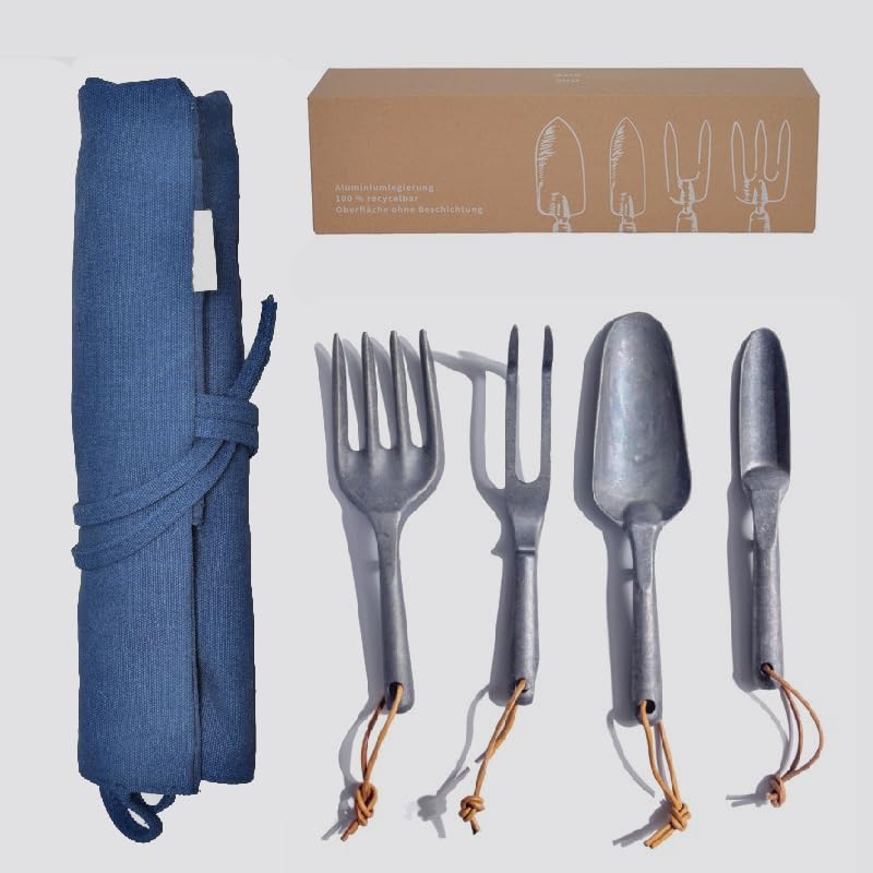 Gartenwerkzeug Set Aluminium, 4-teilig – rostfrei, robust & leichtes Gartengeräte Set & Pflanzwerkze