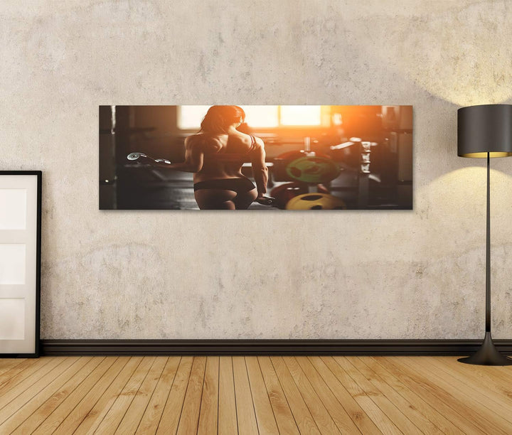 islandburner Bild auf Leinwand Gym Athletic Frau Muskeln Hanteln Brunette Sexy Fitness Girl Pink Spo