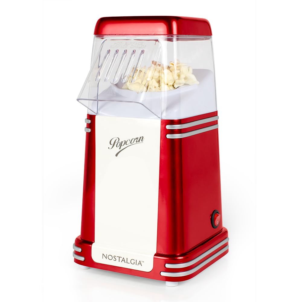 Nostalgia Heissluft-Elektropopcornmaschine, 1,9 Liter, Gesunde Öl-freie Popcorn mit Messlöffel, Retr