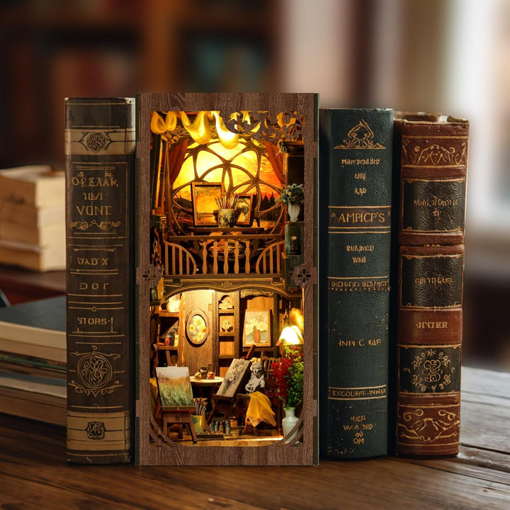 Book Nook Kit, DIY Miniatur Haus Puppenhaus Bausatz Bücherregal Deko für Jugendliche und Erwachsene（