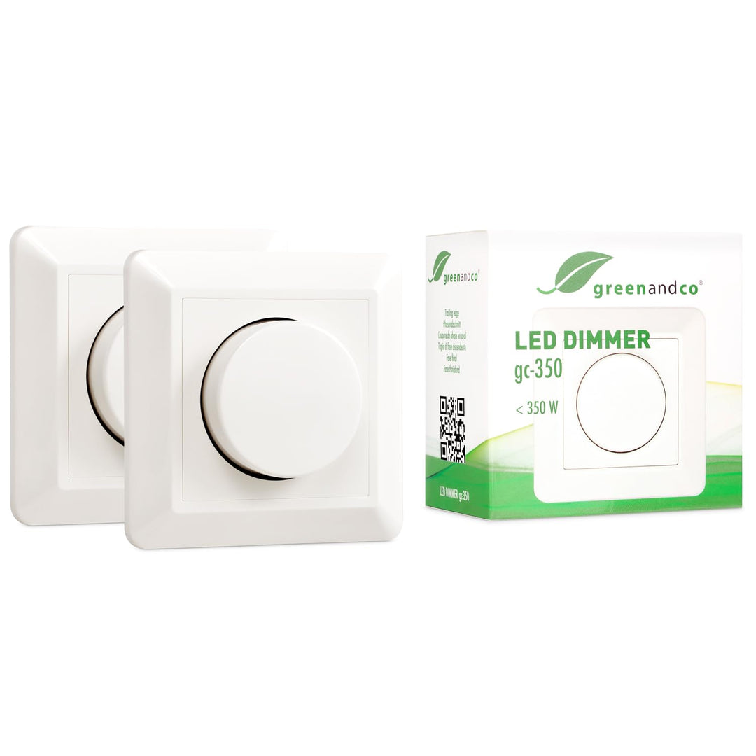2x greenandco® gc-350 Unterputz LED und Halogen Dimmer 1-350 Watt, für Wechselschaltungen geeignet,