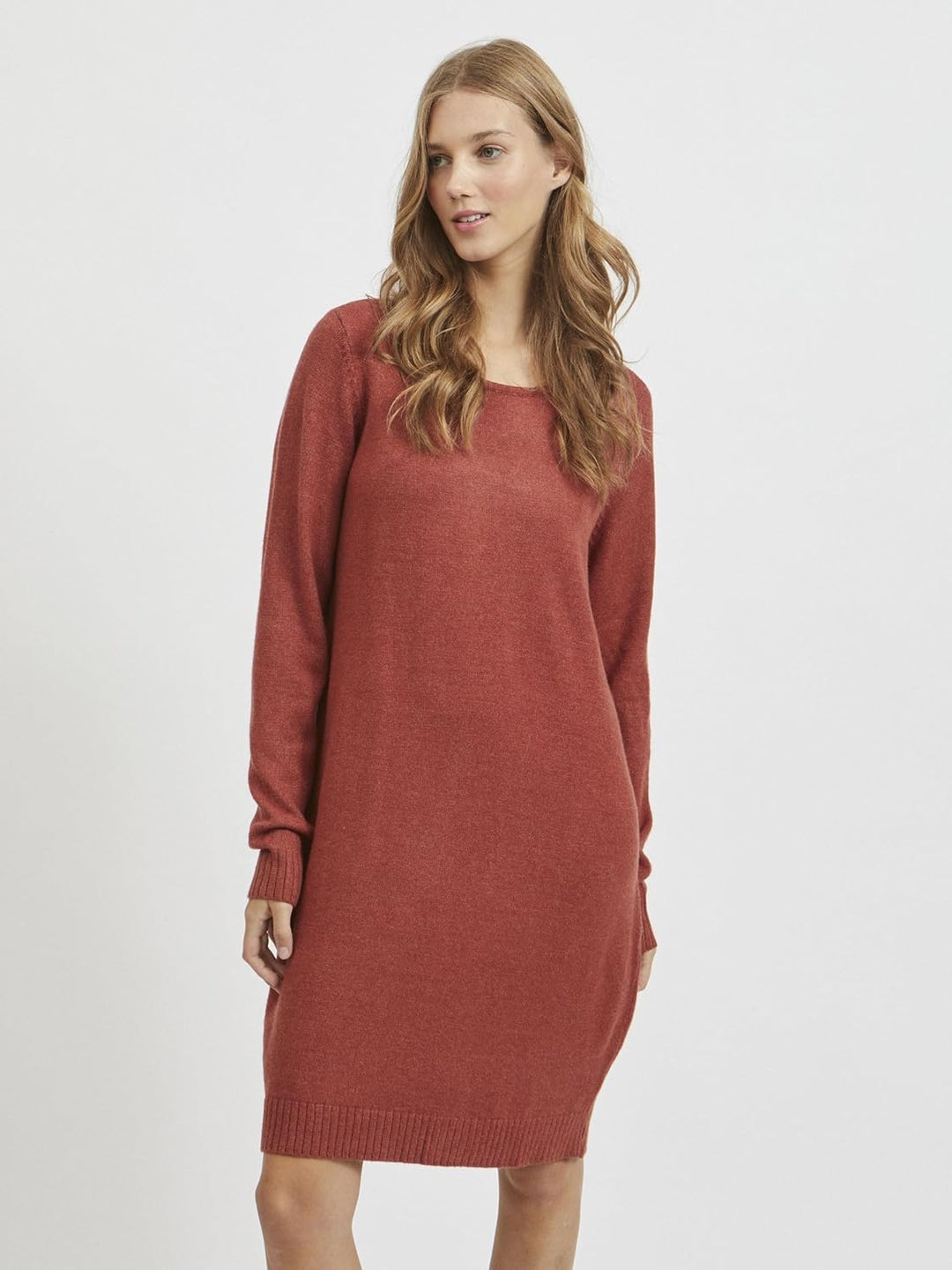 Vila Damen Viril L/S Knit Dress-Noos Kleid XS Burnt Henna/Detail:melange, XS Burnt Henna/Detail:mela