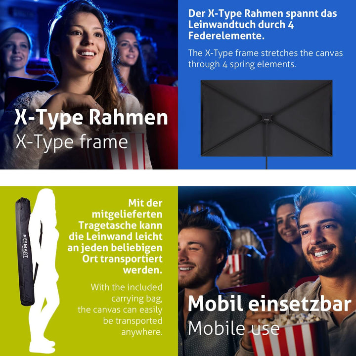 ESMART Expert X-Type Ultralightweight Stativ-Leinwand [Grössenauswahl] 177 x 100 (80") 16:9 | Heimki