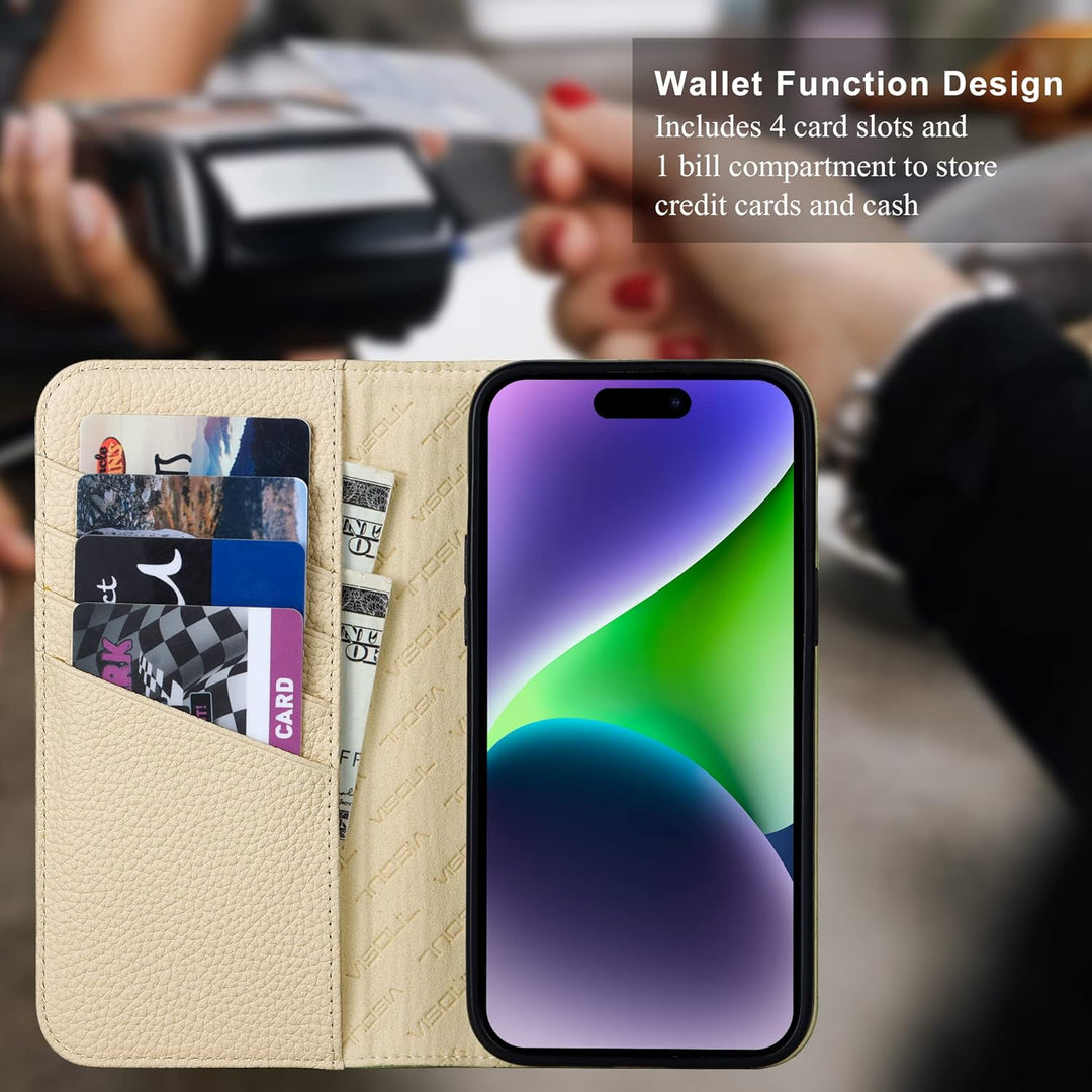 VISOUL iPhone 14 Pro Max Hülle,Handyhülle iPhone 14 Pro Max[Echtleder] [Kartenfächer] [TPU] [Magnet]