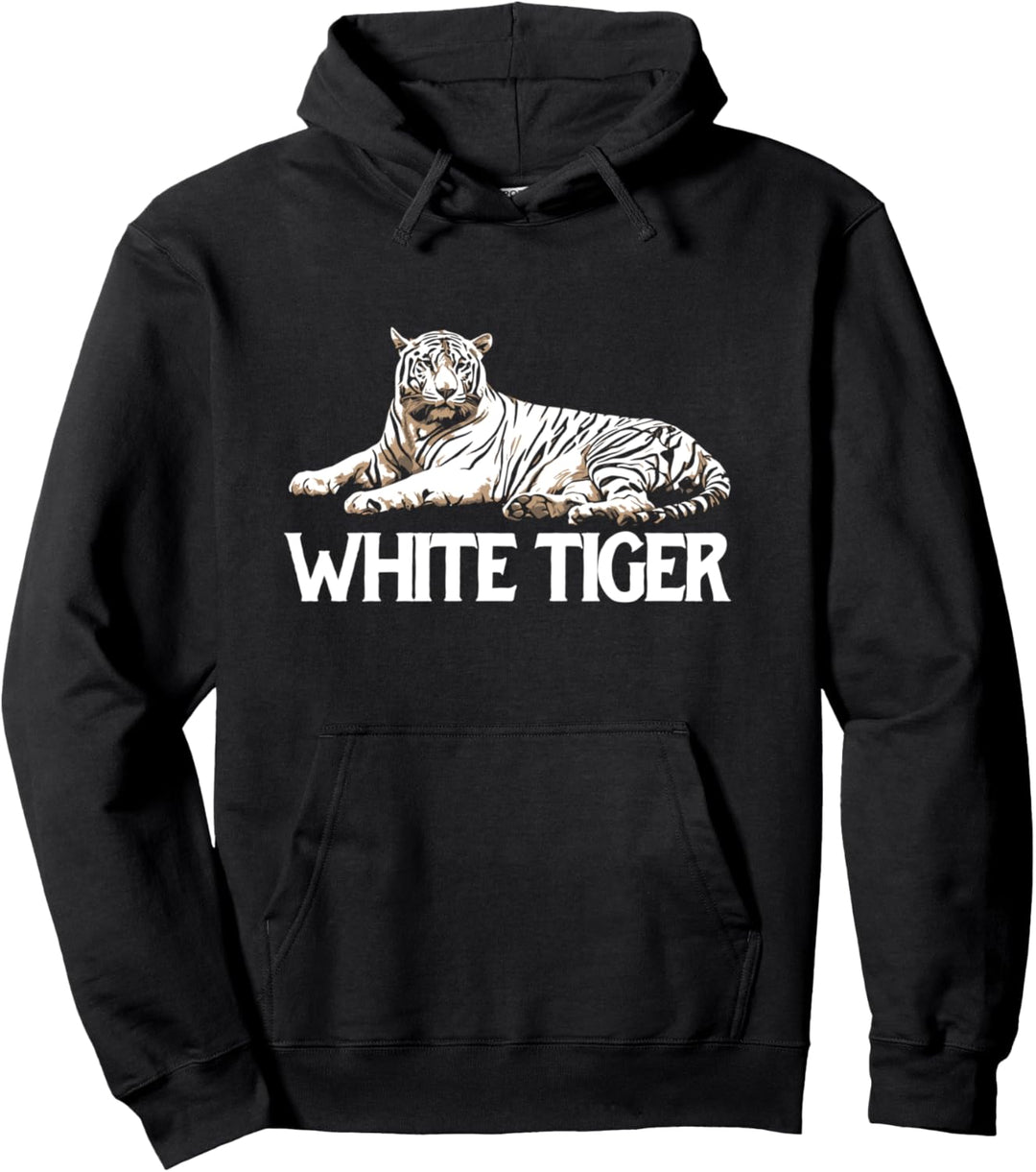 White Tiger Lover Minimalist Vintage Wildlife Graphic Pullover Hoodie
