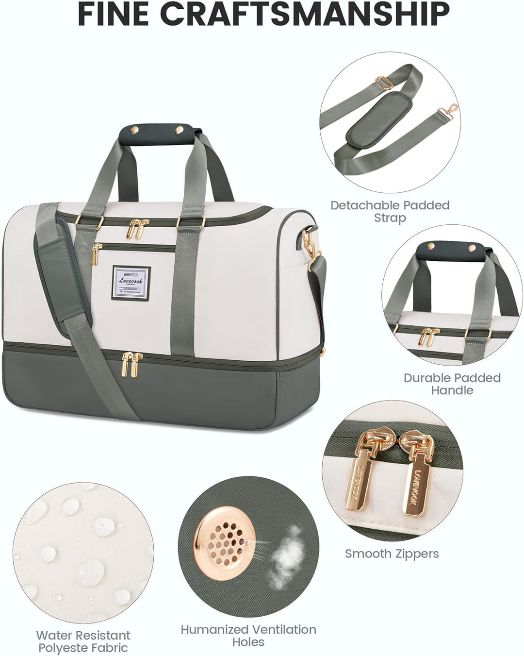 LOVEVOOK Reisetasche Sporttasche Damen, 37L Weekender Travel Bags Gym Bag mit Kulturtasche, Schuhfac