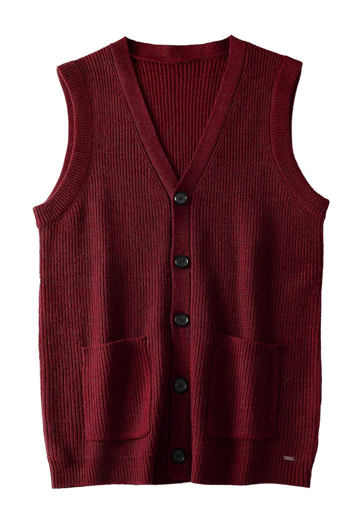 Herren Pullover Weste V-Ausschnitt Ärmellos Strickjacke Gross Big and Tall Vest XL Weinrot, XL Weinr