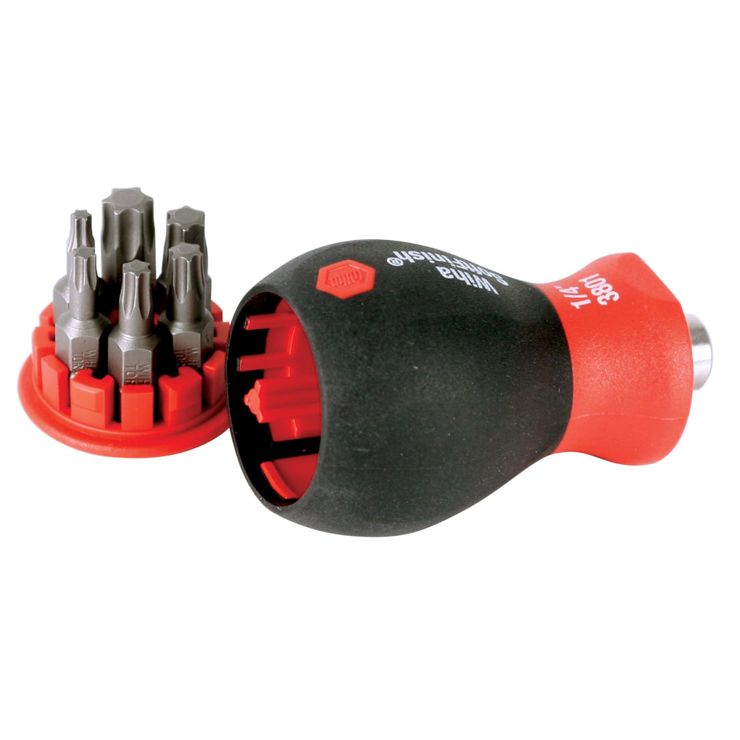 Wiha 38045 Kurzförmiger Schraubendreher mit 6 in 1 Einsatz-Bits, Torx Mehrfarbig/Meereswellen (Ocean